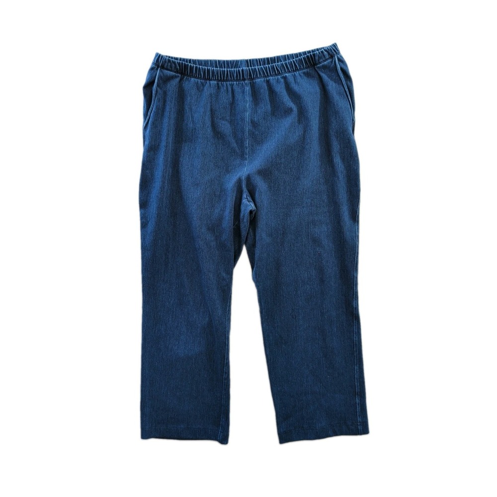 Lands End Pull On Pants Women XL Blue Elastic Waist Stretchy Straight Leg